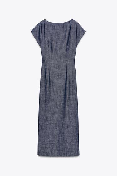 MIDI-KLEID MIT GOLDAPPLIKATION - Indigoblau von Zara