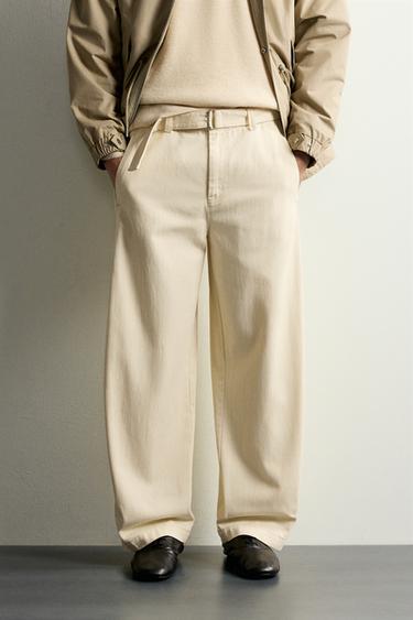 BELTED RELAXED FIT PANTS — Ecru 2