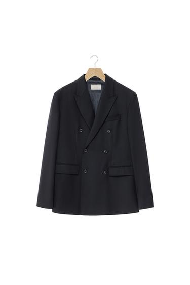 DWURZĘDOWA MARYNARKA Z FLANELI 100% WEŁNA - Ciemnogranatowy Zara