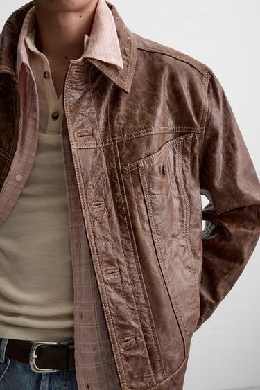 WASHED LEATHER JACKET - Brown by Zara - Image 7