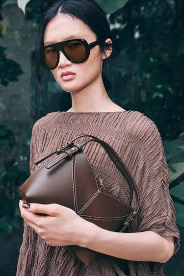 Zara 明線裝飾迷你水桶包 - 巧克力色