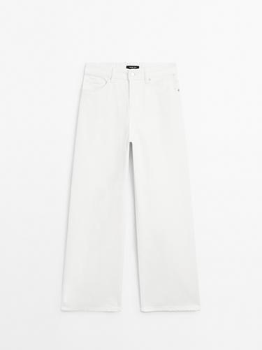 Jeans barrel fit tiro alto - Blanco roto de Zara
