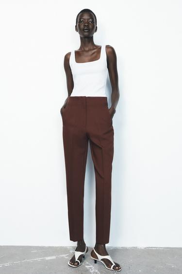 Zara PANTS WITH A HIGH WAIST - Brown