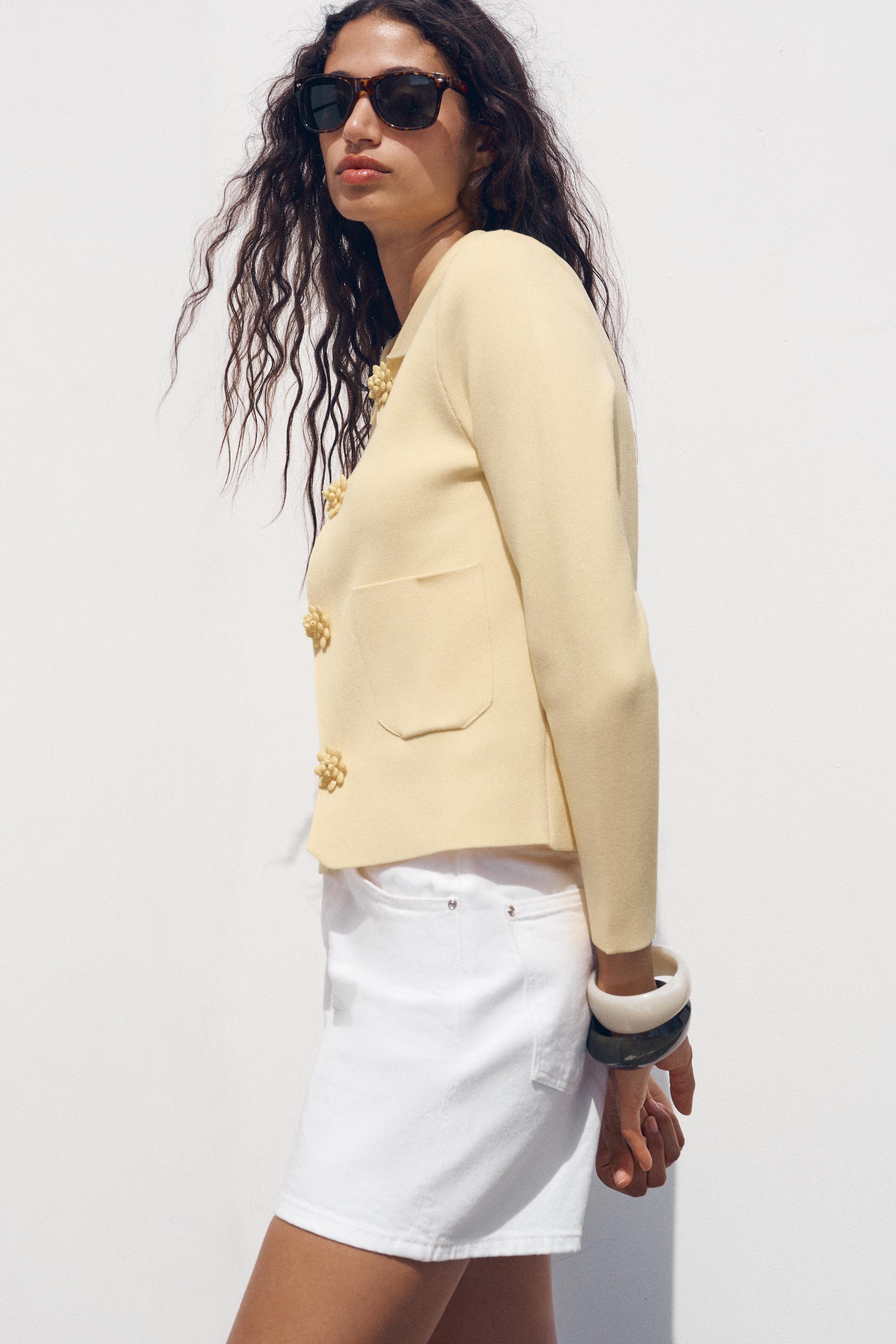 プレーンニットビーズボタンジャケット - イエロー | ZARA Japan