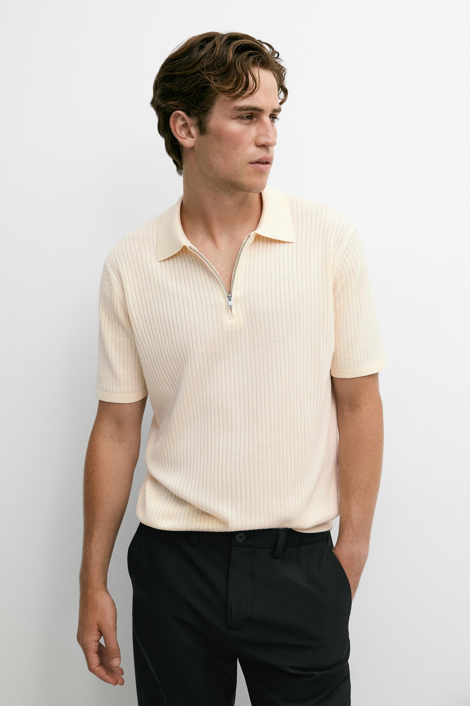 Cotton knit half-zip polo — Ecru
