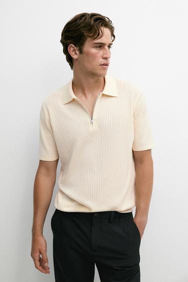 Cotton knit half-zip polo — Ecru 2