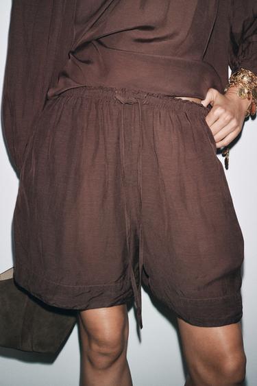 QUẦN SHORT VẢI RŨ ZW COLLECTION - Màu nâu từ Zara