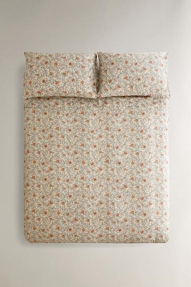 FLORAL PRINT SATEEN DUVET COVER (300 THREAD COUNT) - Light beige by Zara