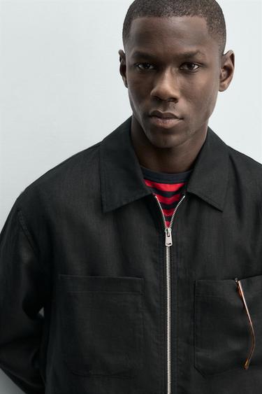 100% LINEN ZIP-UP OVERSHIRT - Black by Zara - Image 4