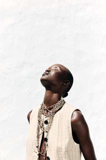 GILET COURT RAYÉ - Sable de Zara - Image 5