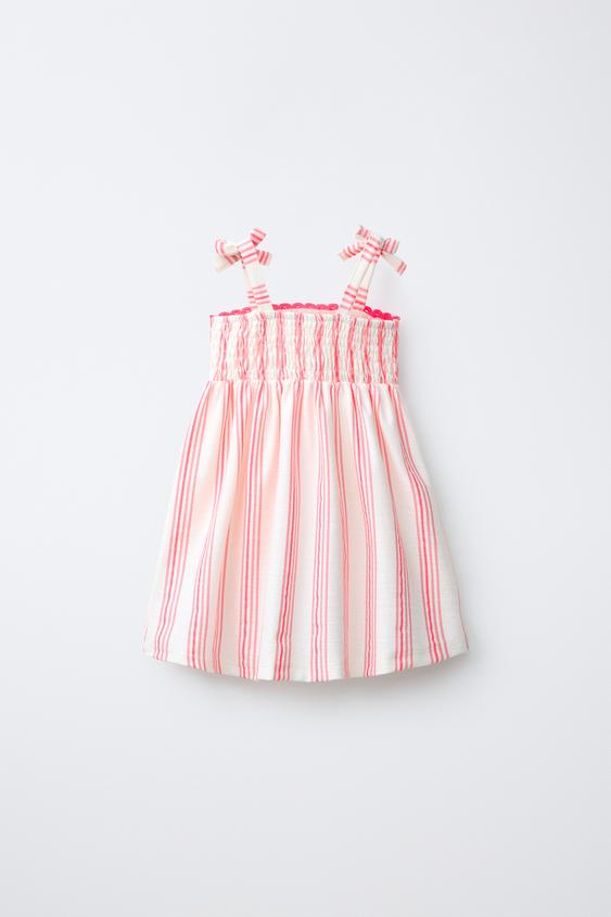 zara pink striped shirt dress EMBROIDERED STRIPED DRESS - Fuchsia