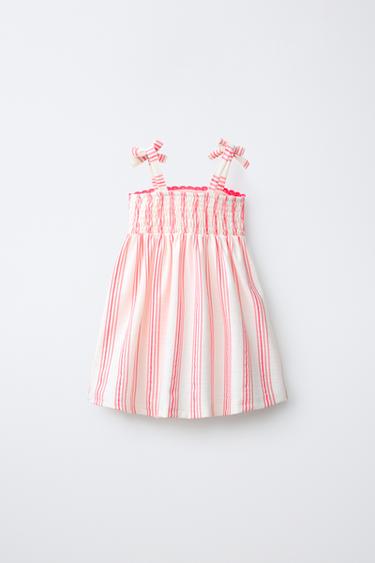 EMBROIDERED STRIPED DRESS - Fuchsia by Zara - Image 1