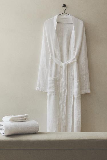 WAFFLE-KNIT LINEN DRESSING GOWN - White by Zara - Image 5