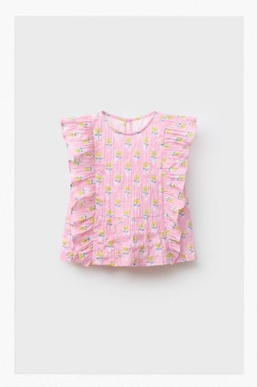 Zara FLORAL PRINT RUFFLED TOP - Pink