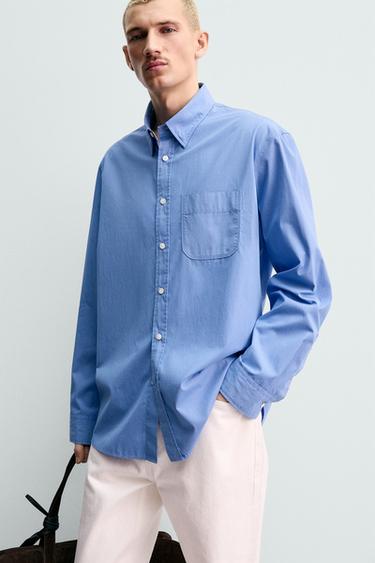 ORIGINS REGULAR FIT SHIRT WITH POCKET - Mid-blue by Zara - Image 4