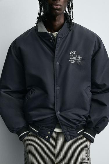 CONTRAST EMBROIDERY BOMBER JACKET - Blue by Zara - Image 4