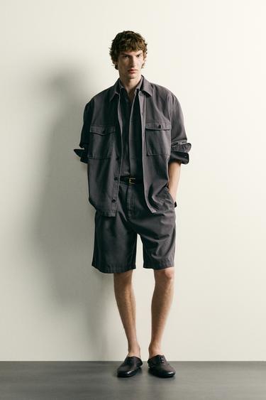 Zara WASHED RELAXED FIT SHORTS - Gray - Image 0