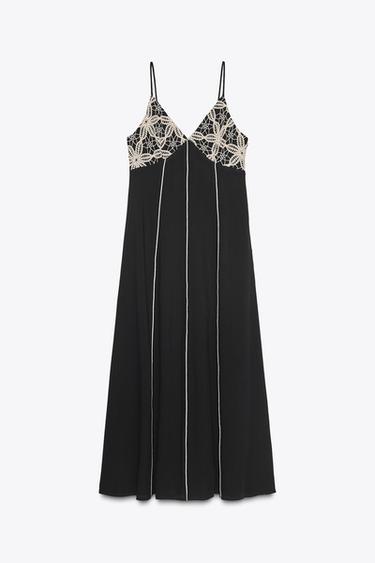 EMBROIDERED MIDI DRESS - Black / Ecru by Zara - Image 4