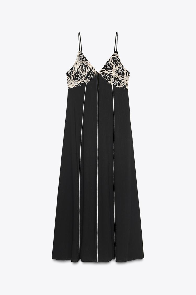 VESTIDO MIDI BORDADOS - Negro / Crudo de Zara - Imagen 4