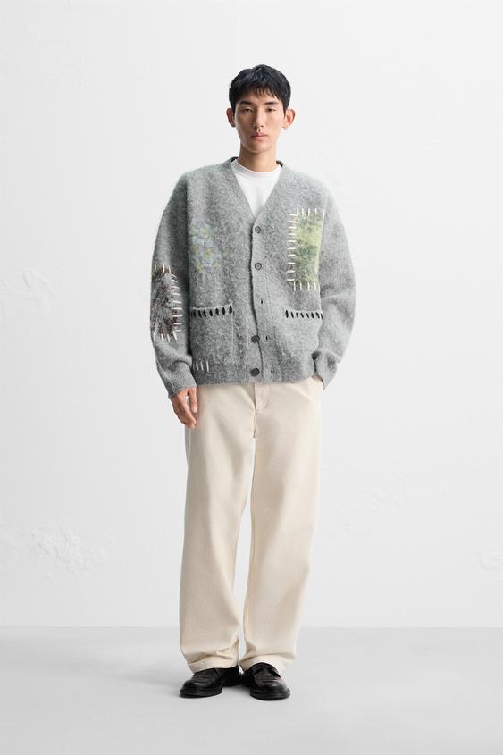 パッチワークカーディガン - グレー | ZARA Japan / 日本