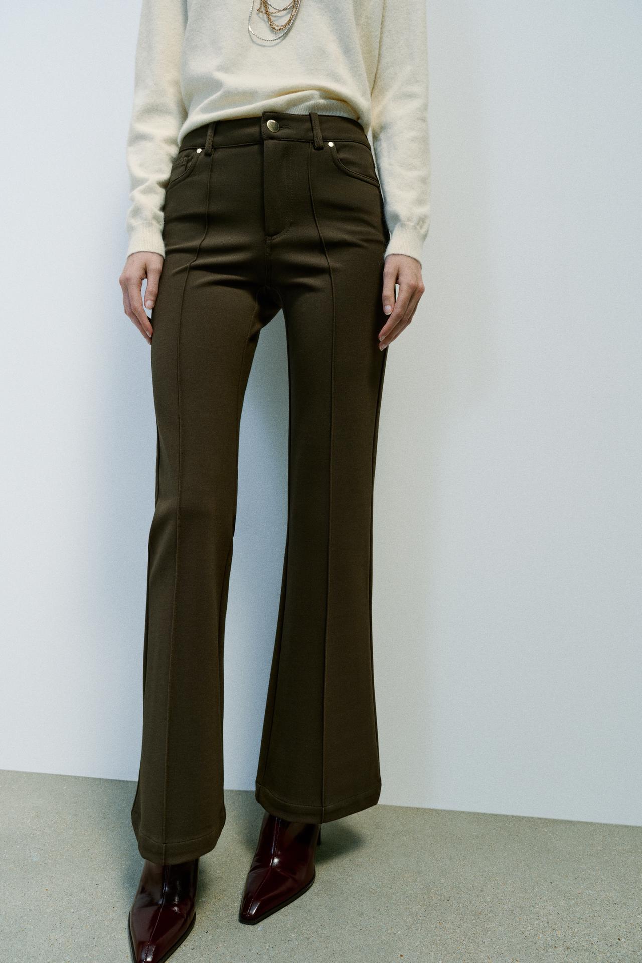 FLARE PANTS — Dark khaki