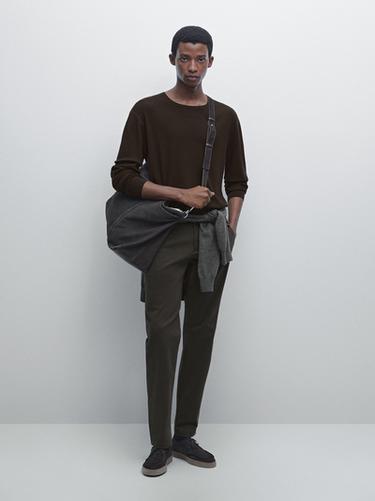Pantalon slim en coton mélangé - rose saumon/foncé de Zara - Image 0