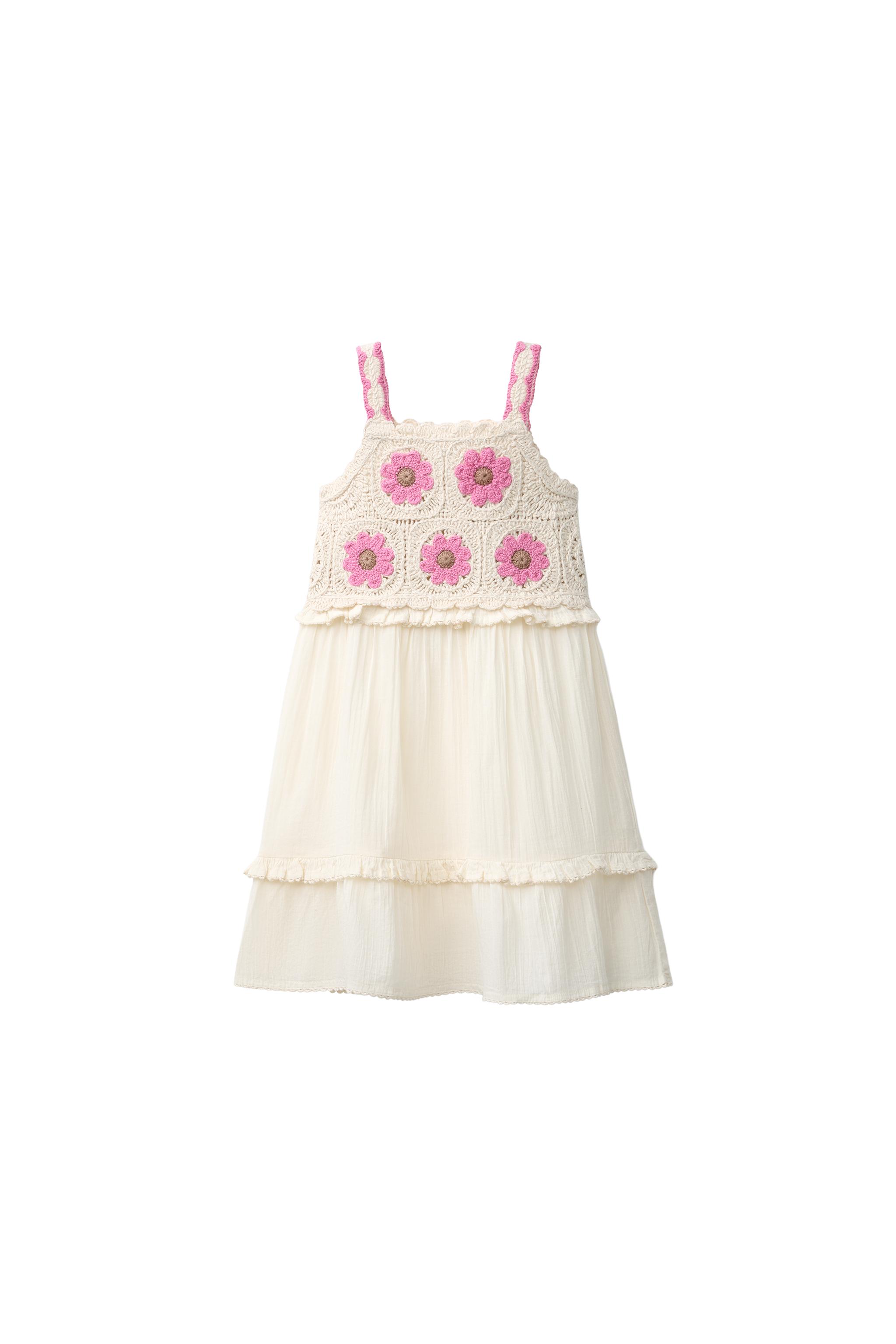 zara combination knit dress Zara - Crochet Knit Combination Dress - Pink - 4 Years (40,9 Inches)