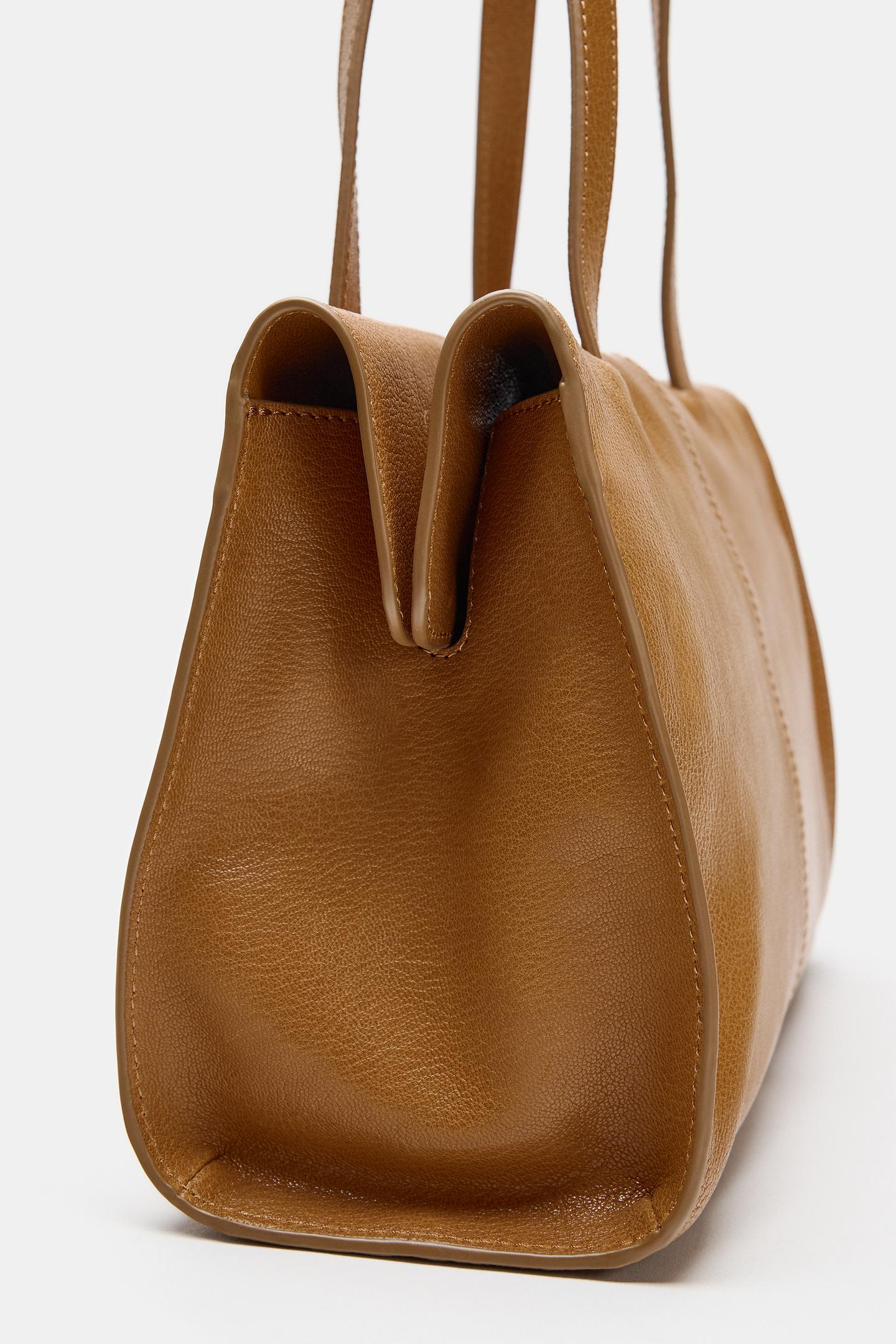 Женская сумка Zara Leather Shoulder, цвет: Горчичный — фото 7