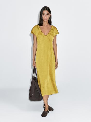 Zara Satin midi dress with gathered detail - Oil - Image 0