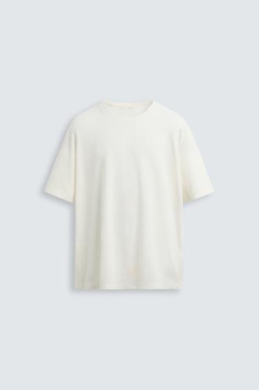 CAMISETA LINO - ALGODÓN - Crudo de Zara
