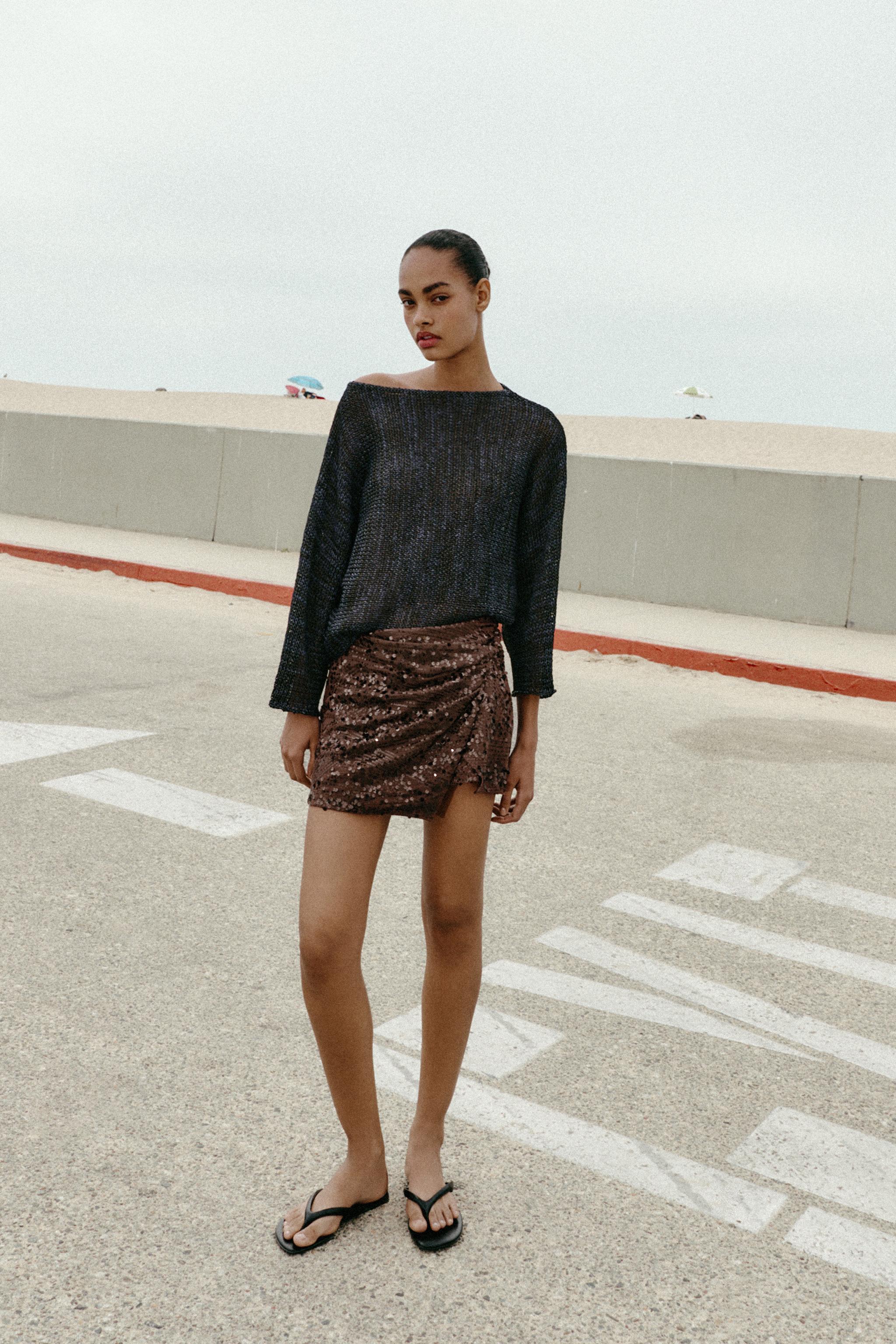 JUPE-PANTALON MINI À PAILLETTES ET NŒUD