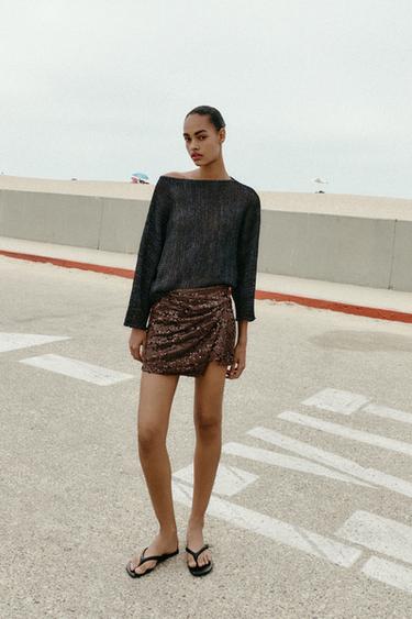 SEQUIN MINI SKORT WITH KNOT - Brown by Zara - Image 5