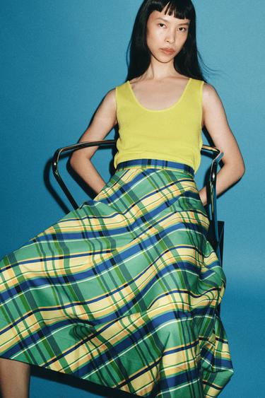 Zara ZW COLLECTION PLAID MIDI SKIRT - Multicolored