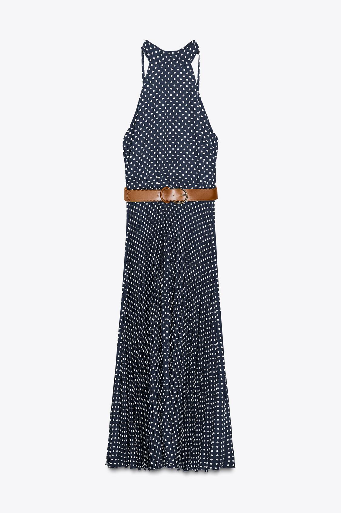 POLKA DOT HALTER MIDI DRESS WITH BELT - Navy blue by Zara - Image 4