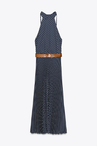 ROBE MIDI HALTER À POIS CEINTURE - Bleu marine de Zara - Image 4