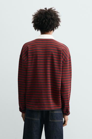 POLO CUELLO CONTRASTE RAYAS - Chocolate de Zara