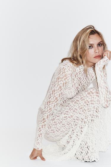 LACE MIDI SKIRT - Ecru by Zara