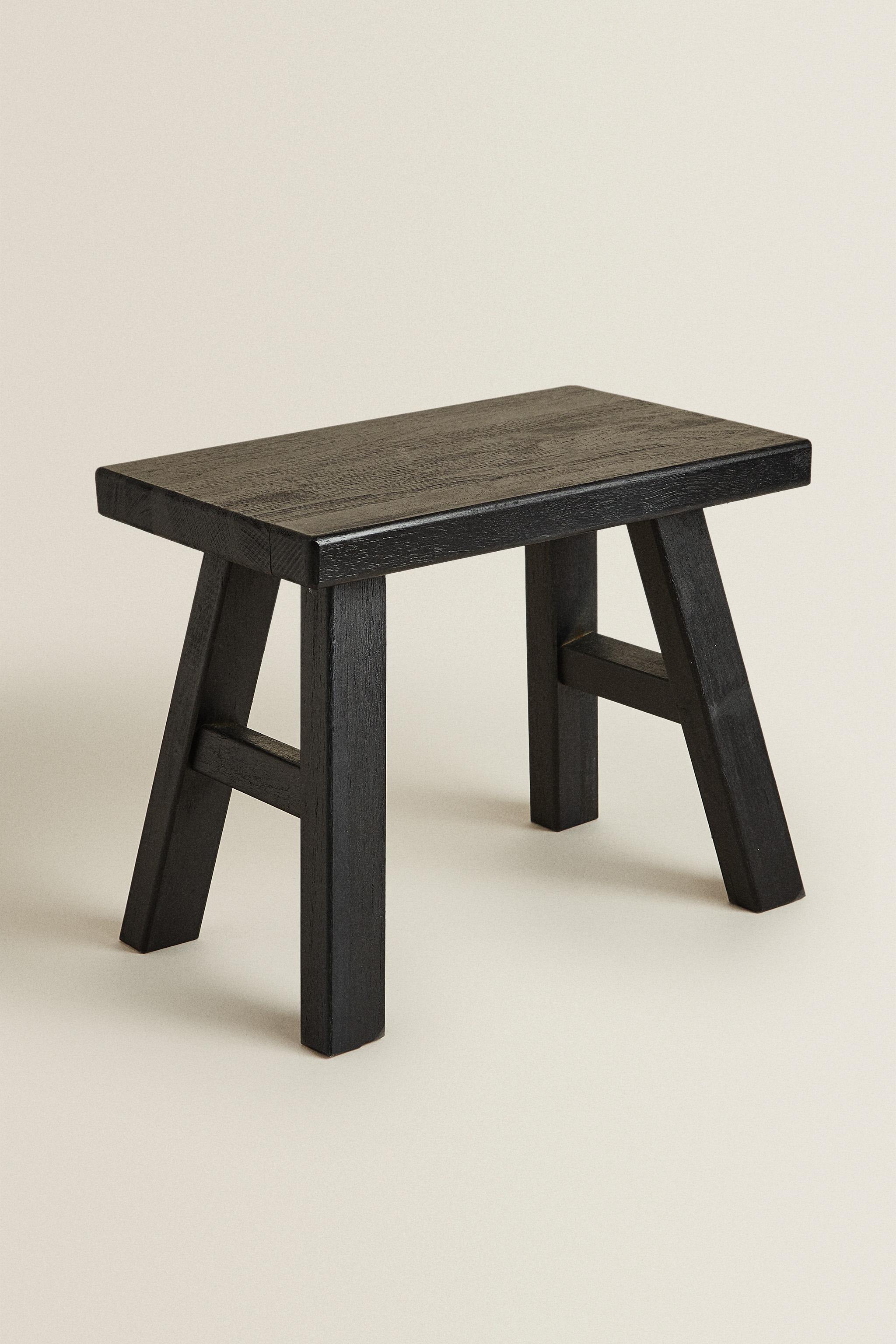 SMALL WOOD STOOL — Black (alternate view)