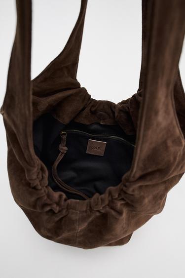 GATHERED SPLIT SUEDE BUCKET BAG - Brown de Zara - Image 5