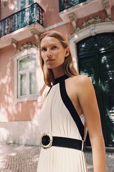 DRESS WITH MATCHING BELT - Ecru / Black by Zara - Image 1