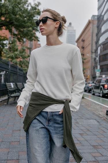 WAFFLE T-SHIRT WITH LABEL - Oyster-white by Zara