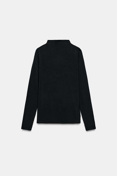 Zara HIGH NECK T-SHIRT - Black