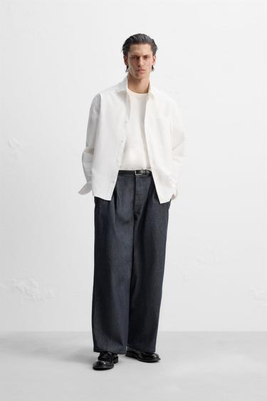 PLEATED WIDE-LEG JEANS - Indigo by Zara