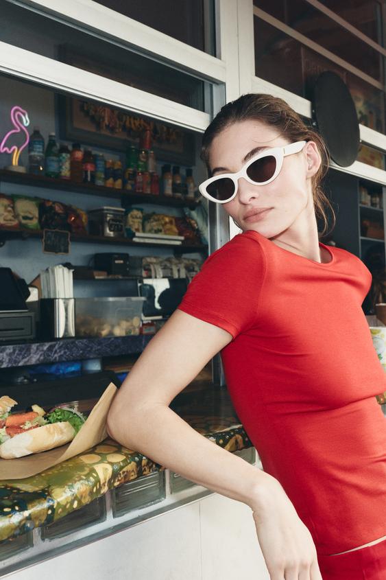 Camiseta Basica Roja Zara CAMISETA SLIM CON ALGODÓN SUPIMA® Rojo