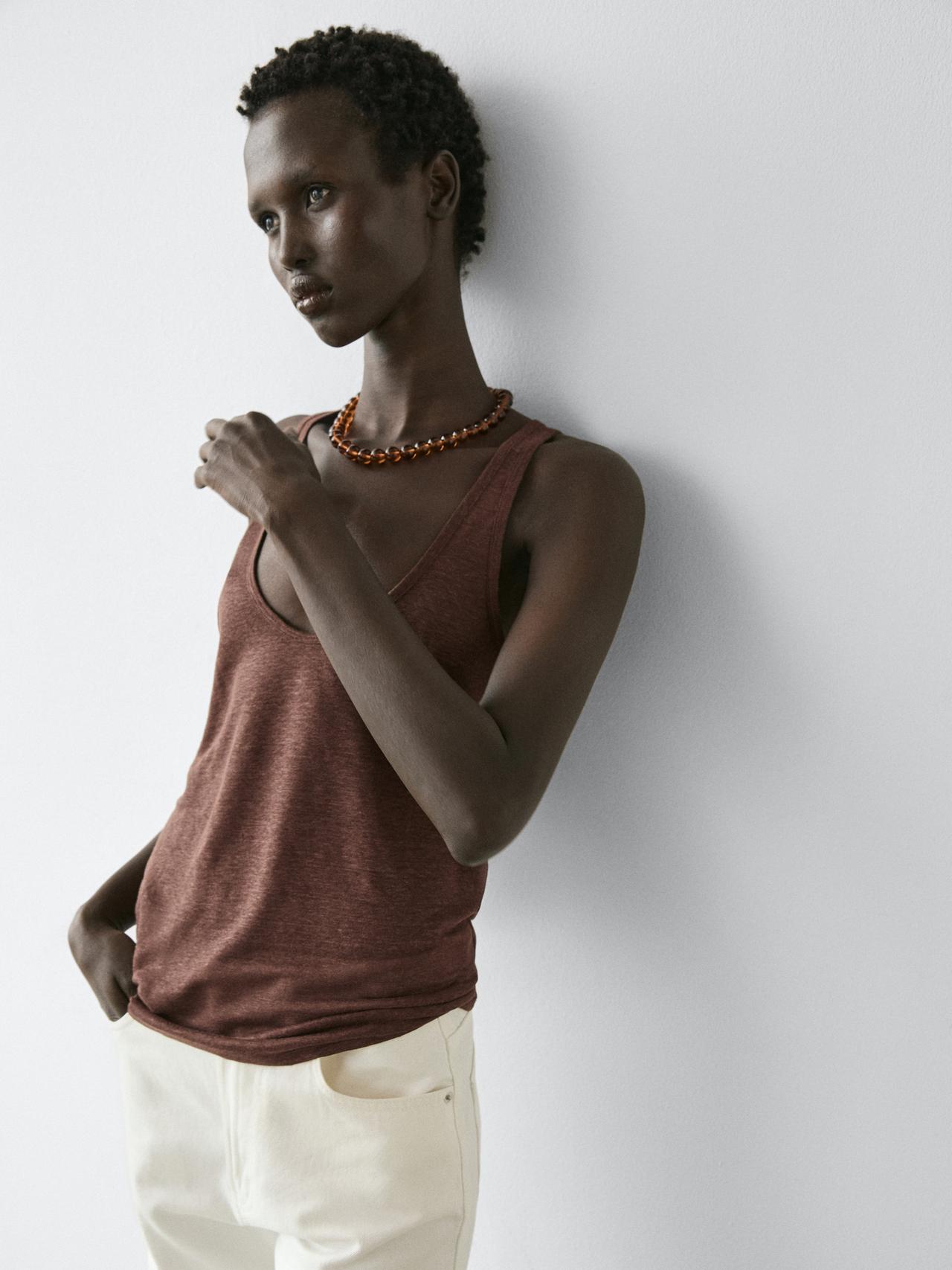 Flowing 100% linen top — Chocolate