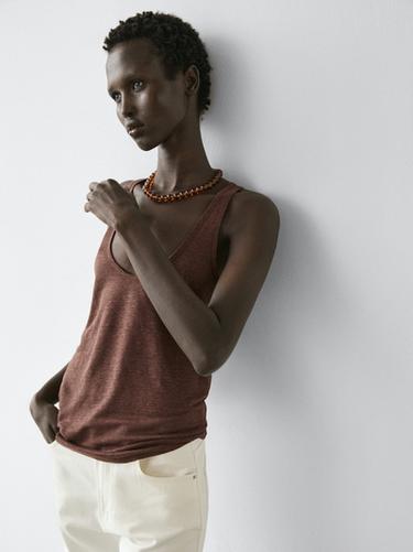 Zara 100% linen strappy top - Chocolate
