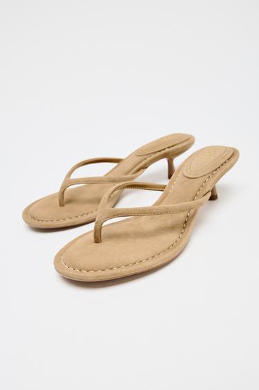 SANDALES À TALONS EN CROÛTE DE CUIR - Marron de Zara - Image 2