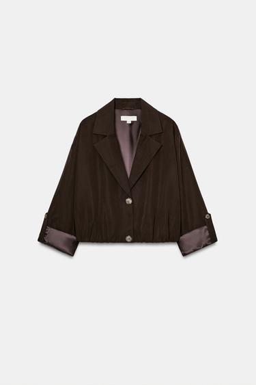 SHORT JACKET WITH ELASTICATED HEM - Brown by Zara - Image 4