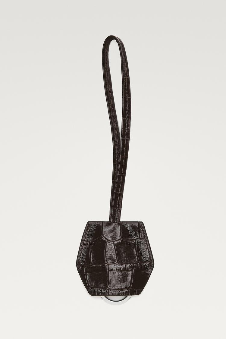 Croc-effect nappa leather keyring — Brown