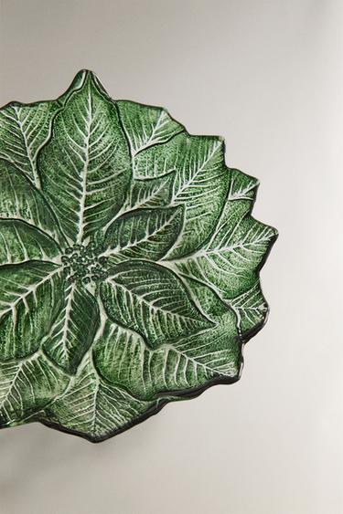 CHRISTMAS FLORAL GLASS DESSERT PLATE - Green by Zara - Image 2